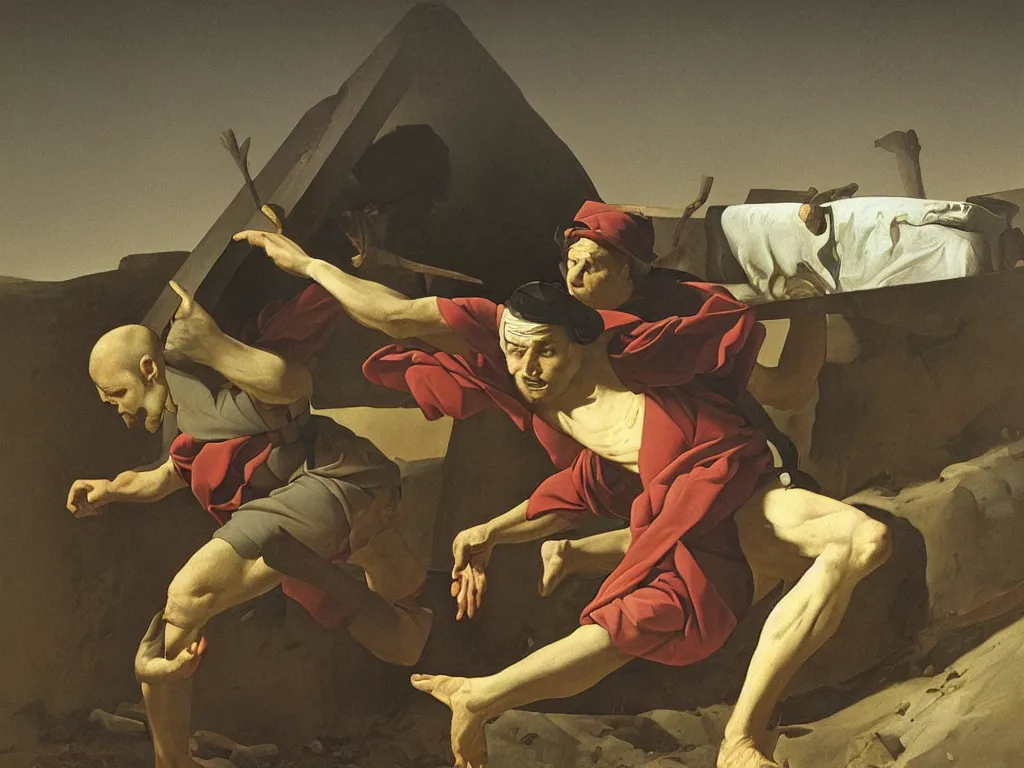 Image similar to man escaping from his grave. painting by georges de la tour