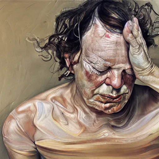 Image similar to high quality high detail painting by lucian freud and jenny saville, hd, holy person, turquoise