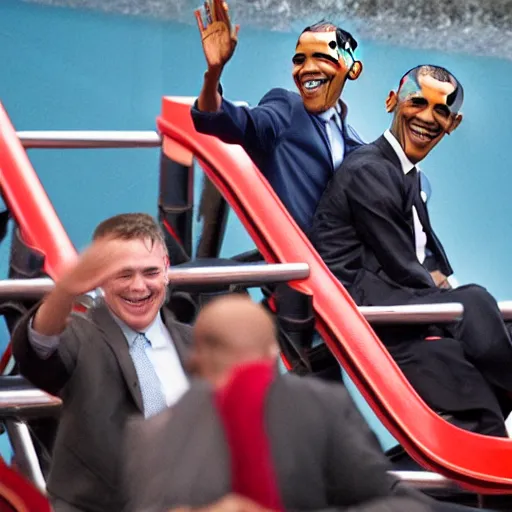 Image similar to obama laughing on a roller coaster