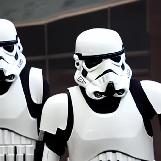 Image similar to storm troopers at starbucks, 8k