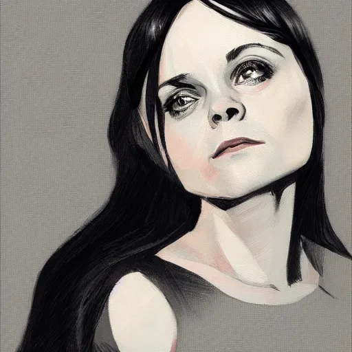 Prompt: Christina Ricci, crayon, by Atey Ghailan, by Franz Marc muted