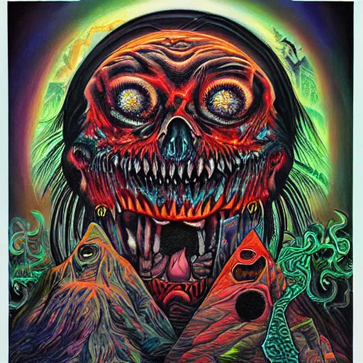 Prompt: misanthropy, the hate for people, airbrush art, shamanic dmt horror art, by basuki abdullah