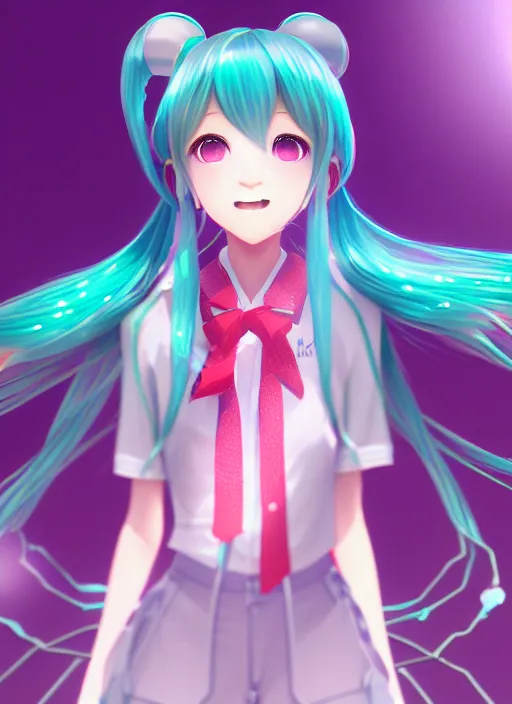 Prompt: hatsune miku walk in park, global illumination!! intricate, elegant, highly detailed, digital painting, artstation, concept art, smooth, sharp focus, illustration, art by xima