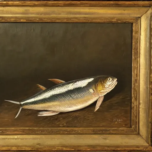 Image similar to a still life of a dead fish, oil painting