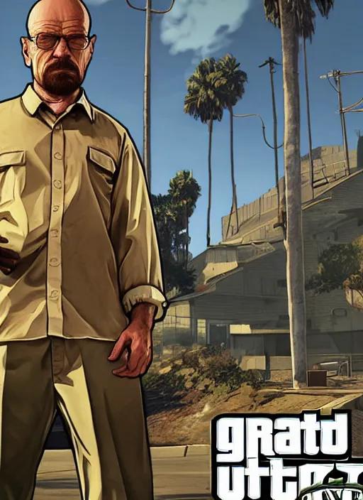 Image similar to gta 5 game poster showing walter white holding prison bars