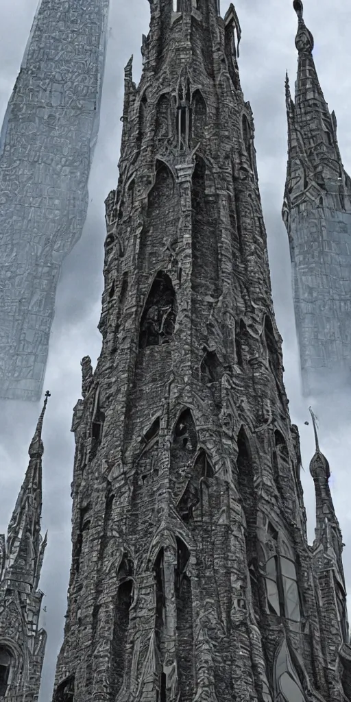 Image similar to elven architecture, tower made of silver, beautiful, tall