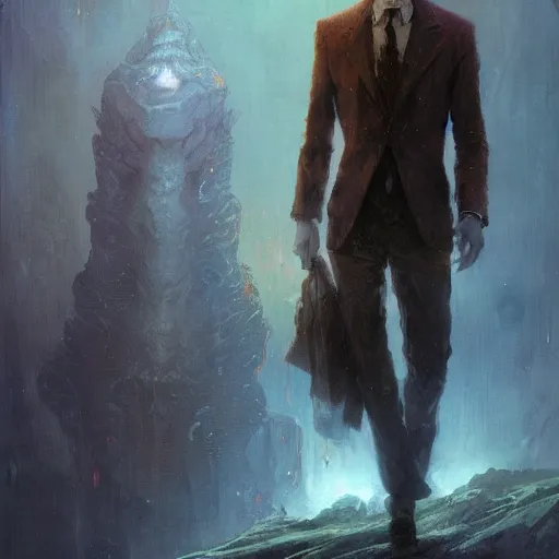 Image similar to a slender gentleman, cosmic horror setting, character portrait by greg rutkowski, gaston bussiere, craig mullins