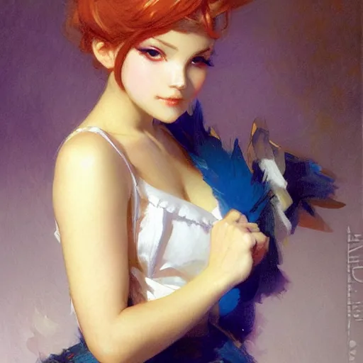 Image similar to a high fashion studio portrait of a cute anime girl, painting by gaston bussiere, craig mullins, j. c. leyendecker