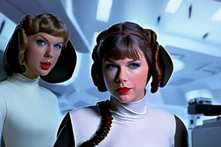 Prompt: taylor swift as princess leia in a new hope still from the movie