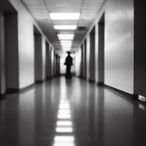 Image similar to hospital hallway, blurry shadow man