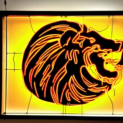 Image similar to fire lion, art, neon, firing