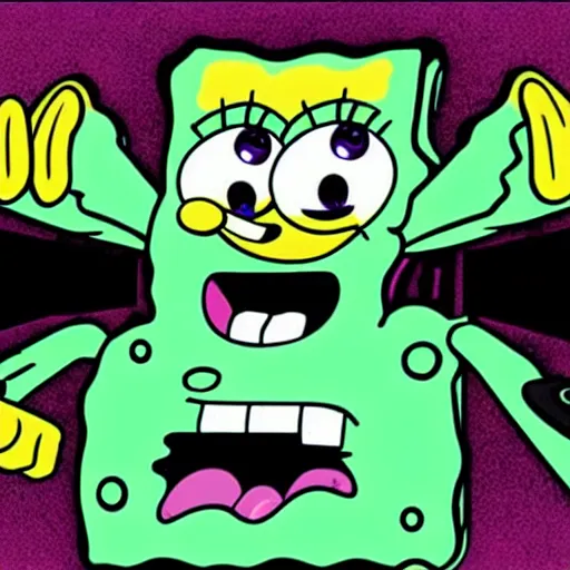 Prompt: spongebob in five nights of freddys