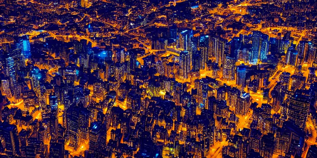 Image similar to futuristic city view at night from a plane