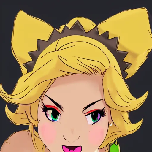Image similar to bowsette is a twitch streamer, photorealistic, beautiful symmetrical face, cute, 8k resolution