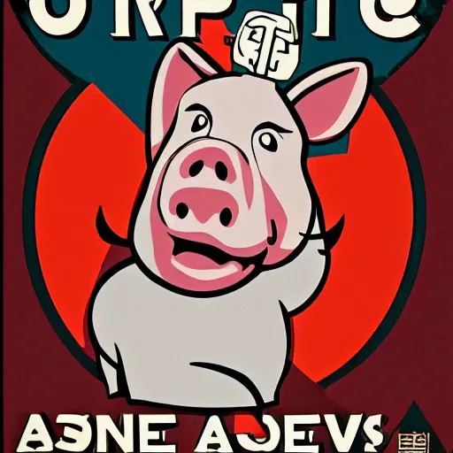Prompt: propaganda poster with a cartoon pig as the centerpiece