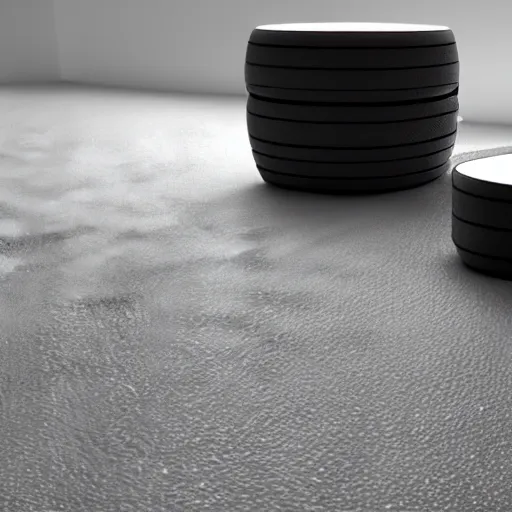 Prompt: a 3 d render of a stool inspired by a formula 1 tyre : : showroom environment, studio lighting, unreal engine