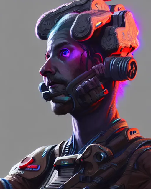 Image similar to programmer as an apex legends character digital illustration portrait design by, wayne barlowe detailed, gorgeous lighting, wide angle action dynamic portrait