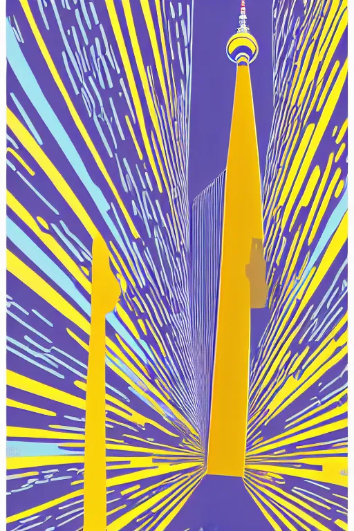 Image similar to minimalist boho style art of colorful berlin television tower, illustration, vector art