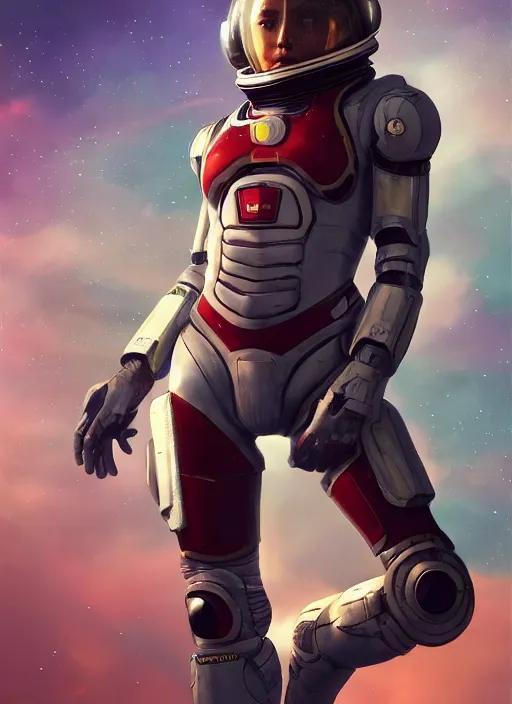 Image similar to hyper realistic photography, space paladin crusader astronaut girl, full body, rule of thirds, human proportion, good anatomy, beautiful face, conceptart, saturated colors, cinematic, juan gimenez, redshift, octane