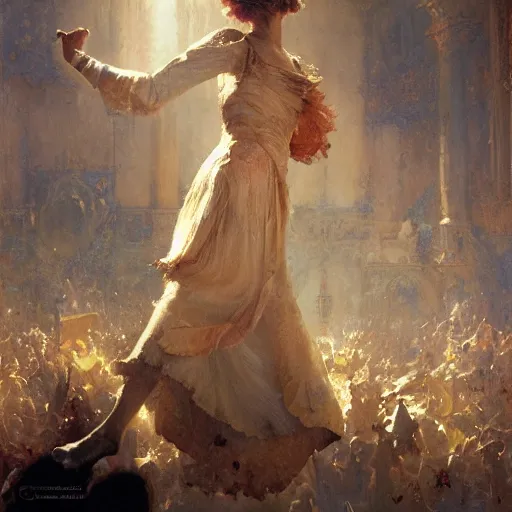 Prompt: an elated chancellor, dancing a jig, character portrait by greg rutkowski, gaston bussiere, craig mullins