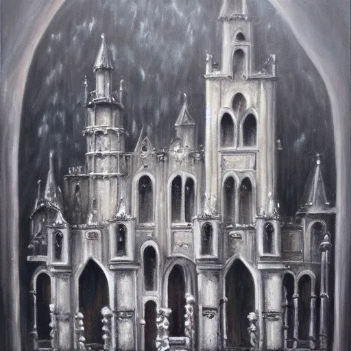 Prompt: dark and eerie gothic castle, extremely detailed, oil painting