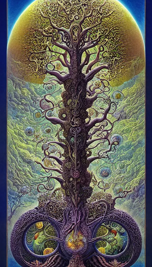 Image similar to tree of life by roger dean and andrew ferez, art forms of nature by ernst haeckel, divine chaos engine, symbolist, visionary, art nouveau, botanical fractal structures, organic, detailed, realistic, surreality