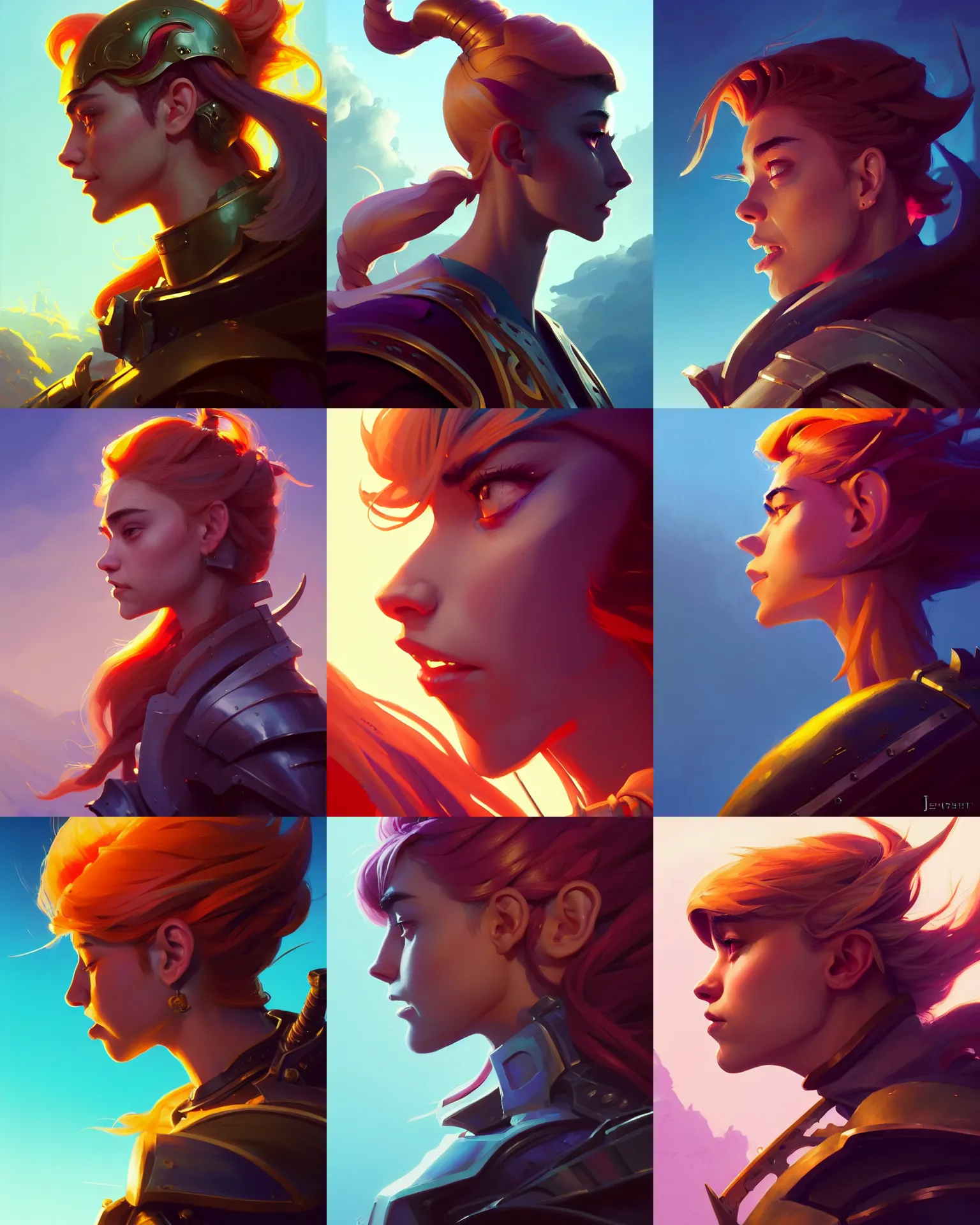 Prompt: side - profile painted portrait, imogen poots as a knight, bright backlit, key lighting, smooth, gaudy colors, octane render aesthetic, dota matte painting concept art, official fanart behance hd artstation by jesper ejsing, by rhads and makoto shinkai and lois van baarle and ilya kuvshinov and rossdraws