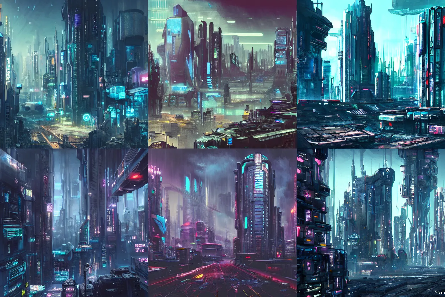 Prompt: futuristic dystopian cyberpunk cityscape