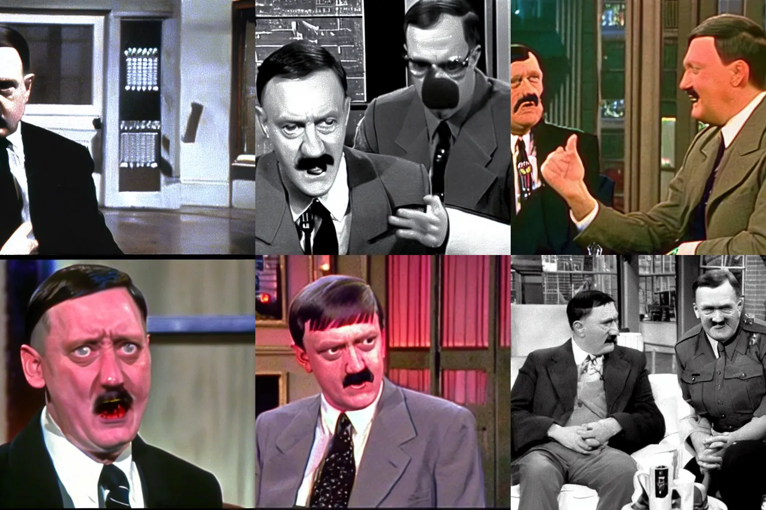 Prompt: 1992 footage of Zombie Adolf Hitler being interviewed on Late Night with David Letterman