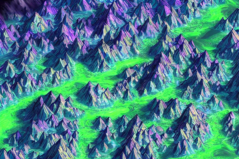 Prompt: beautiful landscape from outer space made of bismuth