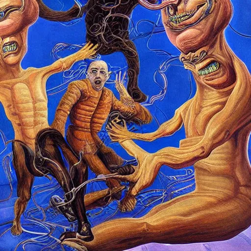 Image similar to benjamin netanyahu swirling into madness, abstract painting, by michael cheval and salvador dali and wayne barlowe