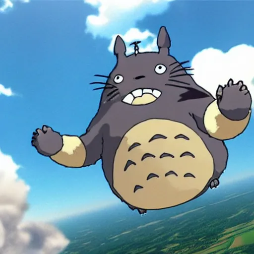 Image similar to ultra fat cursed real life totoro skydiving