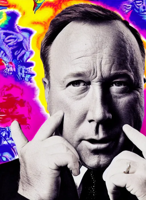 Image similar to alex jones by Zbigniew Brzezinski and lisa frank