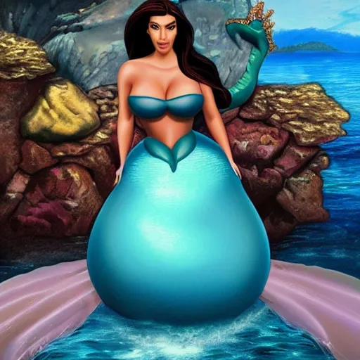 Prompt: Kim Kardashian as Ariel the Little Mermaid