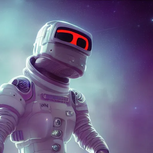 Image similar to cyberpunk astronaut bot, cinema 4 d, galaxy, ufo, space sci - fi, wearing vr goggles, illustration, portrait, pastel neon textured background night, trending on artstation, greg rutkowski, octane rendered, 1 2 k, detailed,