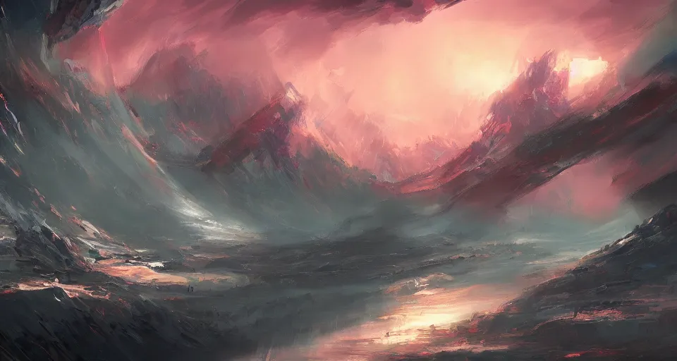 Prompt: a scifi landscape painting,trending on artstation,intricate,2d,4k,pastel colors