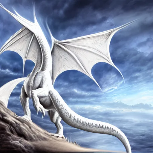 Prompt: a beautiful white dragon on the Altus Plateau, highly detailed digital painting, 4k