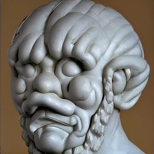 Image similar to people with the head of onions, sculture by michelangelo