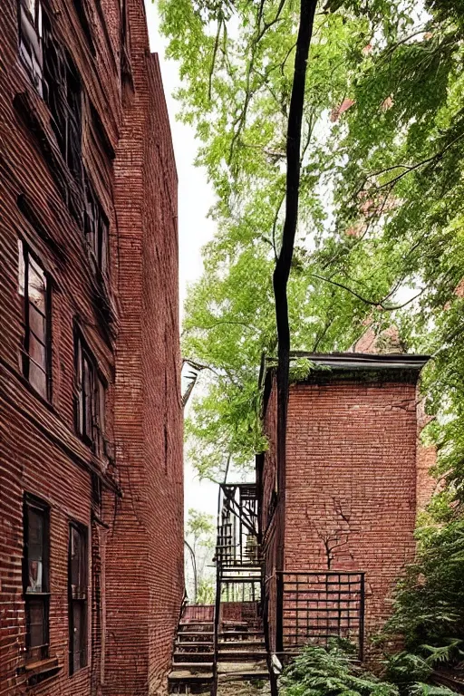 Image similar to (((((a ramshackle manhattan brick brownstone deep in the forest))))) by Hethe Srodawa!!!!!!!!!!!!!!!!!!!!!!!!!!!