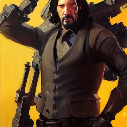 Image similar to greg manchess portrait painting of partially armored john wick as overwatch character, medium shot, asymmetrical, profile picture, organic painting, sunny day, matte painting, bold shapes, hard edges, street art, trending on artstation, by huang guangjian, gil elvgren, ruan jia, greg rutkowski, gaston bussiere