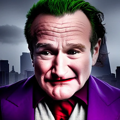 Image similar to Robin Williams as The Joker 8k hdr awesome lighting