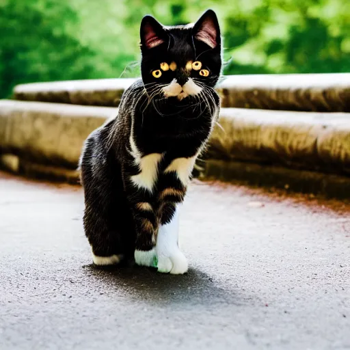 Prompt: a cat on roller skates strolling through central park, close-up shot, 33mm photograph