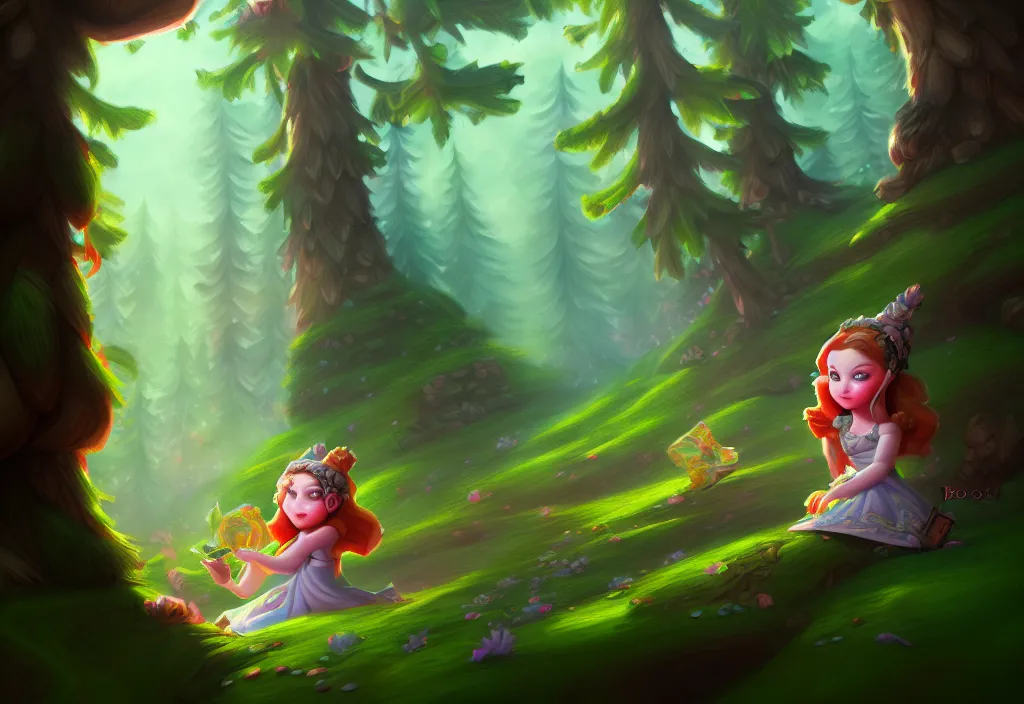 Image similar to bev doo, little, enchanted, nitid and detailed background, forest drawing elegant, highly detailed, digital painting, artstation, concept art, matte, sharp focus, illustration, hearthstone,