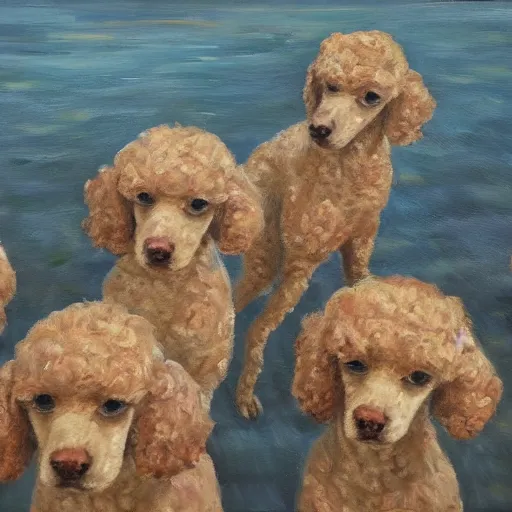 Image similar to endless sea of poodles, oil painting
