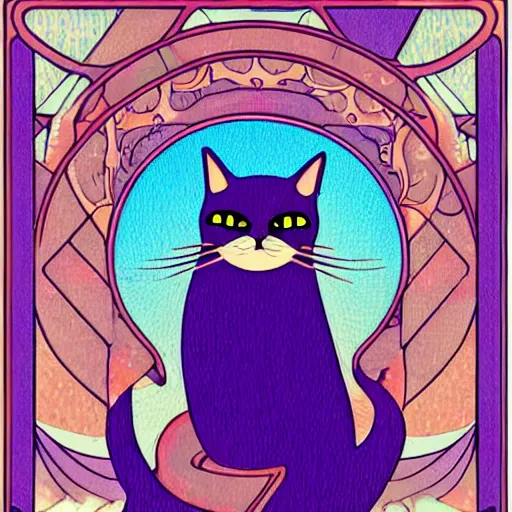 Prompt: Super math wizard cat, in Art Nouveau style, illustration for tarot card