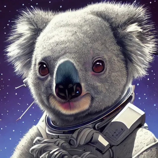 Image similar to a koala in a astronaut suit, 3d, sci-fi fantasy, intricate, elegant, highly detailed, lifelike, photorealistic, digital painting, artstation, illustration, concept art, sharp focus, art in the style of Shigenori Soejima
