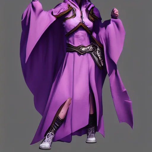 Image similar to female warlock long hood cloak purple, fighting monster with magic, 8 k, trending on artstation by tooth wu and greg rutkowski