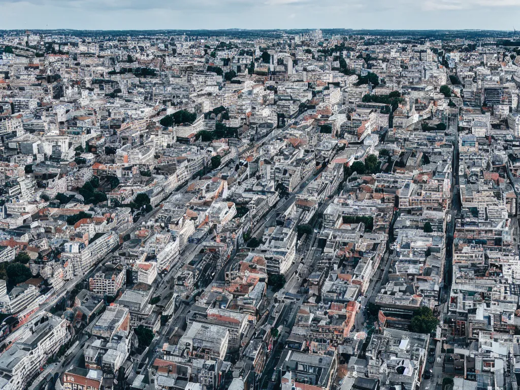 Image similar to drone view of a city with a large road down the centre, Brutalist architecture,sharp focus,telephoto lens 4k