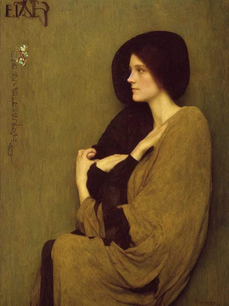 Prompt: A Beautiful Portrait Tableau of Elizabeth Fraser by Thomas Cooper Gotch, Pre Raphaelite, Art Nouveau