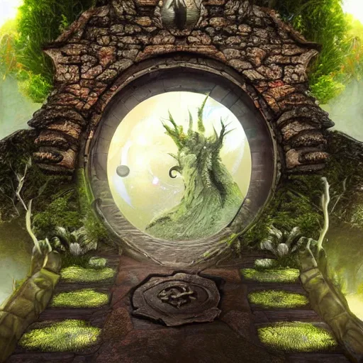 Image similar to a portal leading to a fantasy world full of things to explore